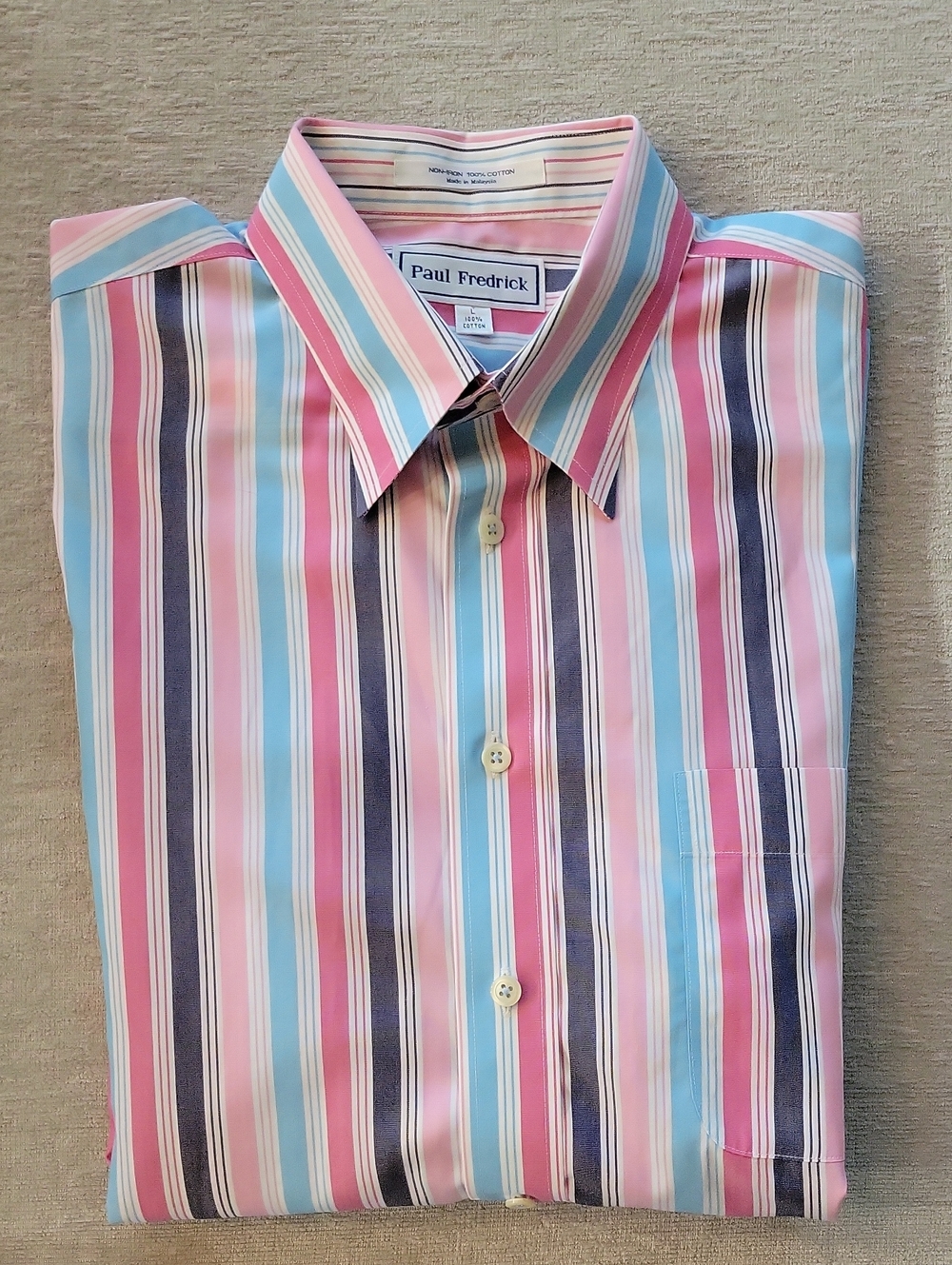 Paul Fredrick Pastel Striped Button-up Dress Shirt. Size L 100% Cotton
